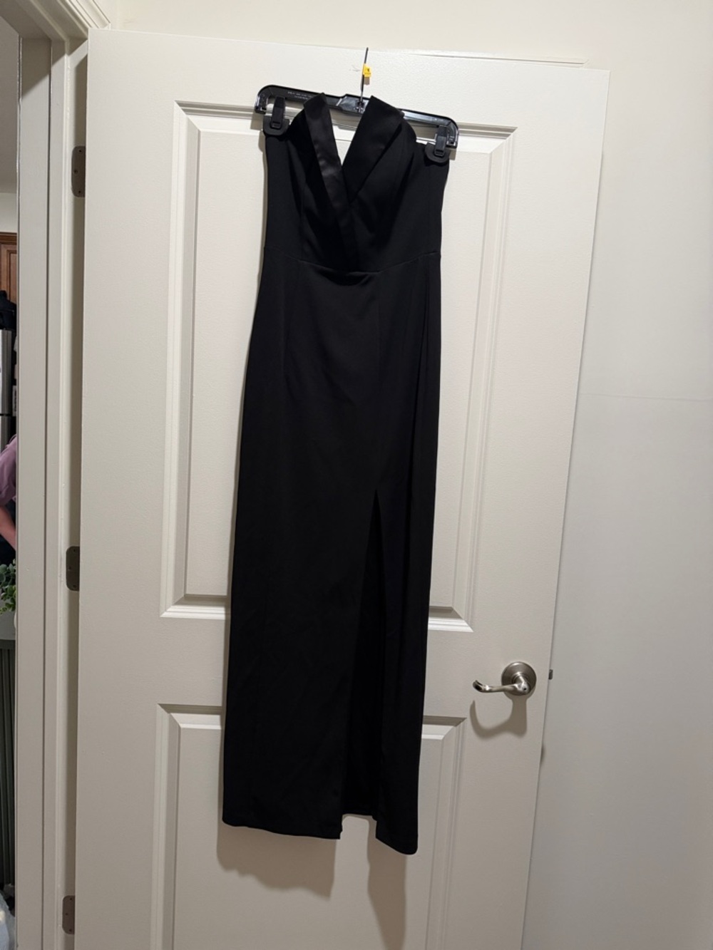 Strapless Black Maxi Dress with Front Slit